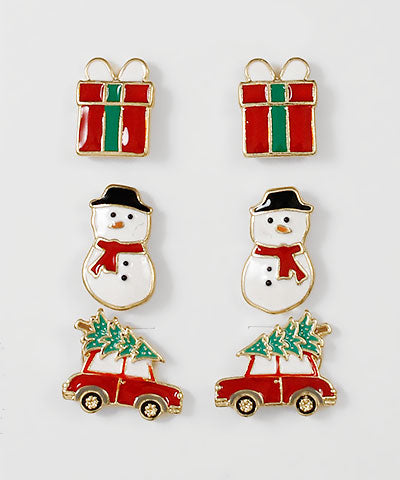 Set of Three Christmas Post Earrings