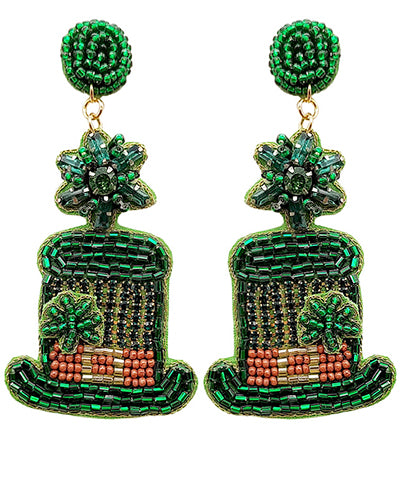 St. Patrick's Day Hat Beaded Earrings Main image