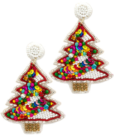 Christmas Tree Beaded Earrings