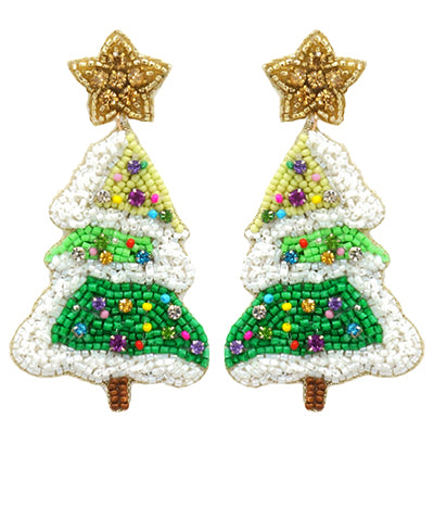 Green/Gold Christmas Tree Beaded Earrings