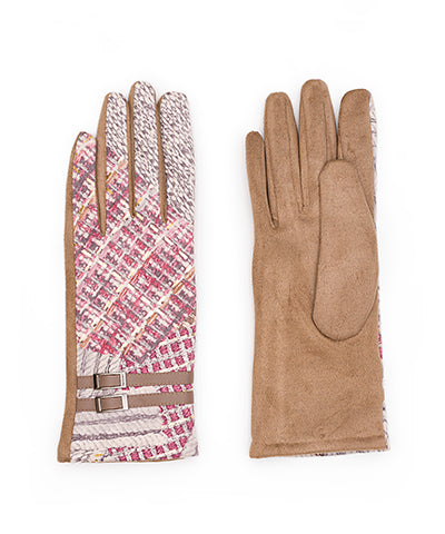 Camel Plaid Smart Touch Gloves With "Suede" Palms