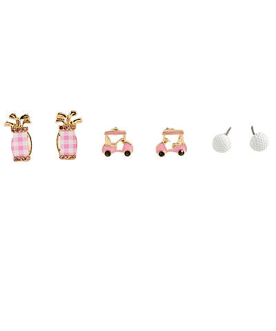 Mix and Match Pink Golf Post Earrings