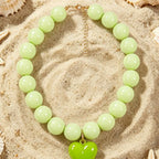 Peridot Green Acrylic Bauble Bead Statement Necklace With Removable  Heart