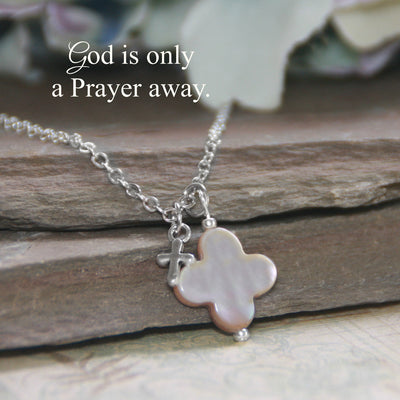 Mother of Pearl Cross With Tiny Sterling Cross on Silver Chain