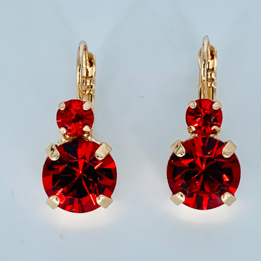 Mariana Earrings Double Drop in Bright Red on Gold