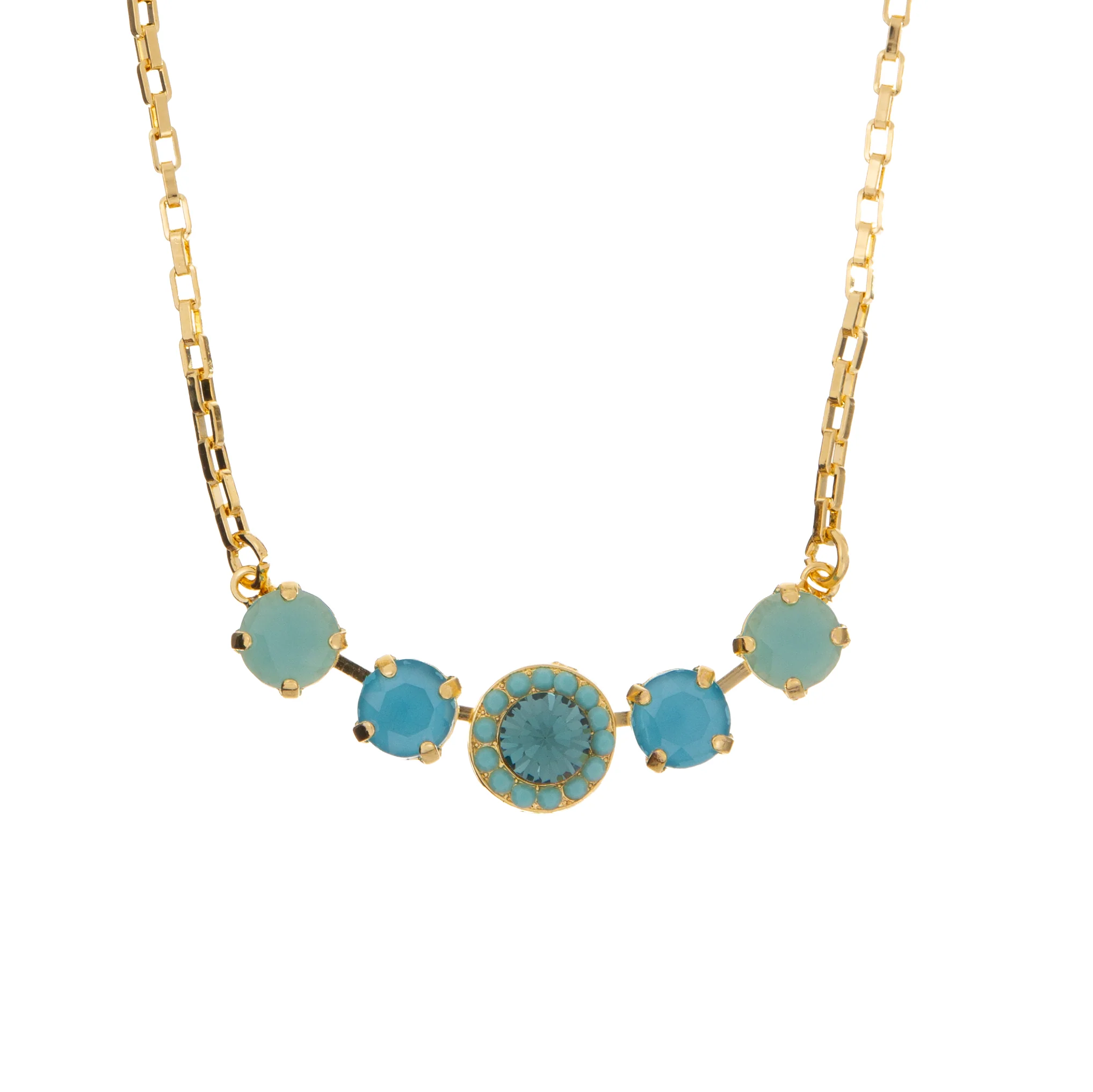 Mariana Five Stone Halo Necklace on Gold Chain Secondary image
