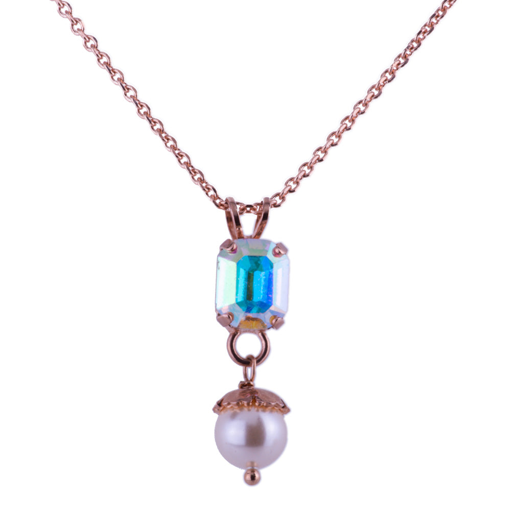 Mariana Emerald Cut Pendant  With Pearl Drop Dawn on Rose Gold