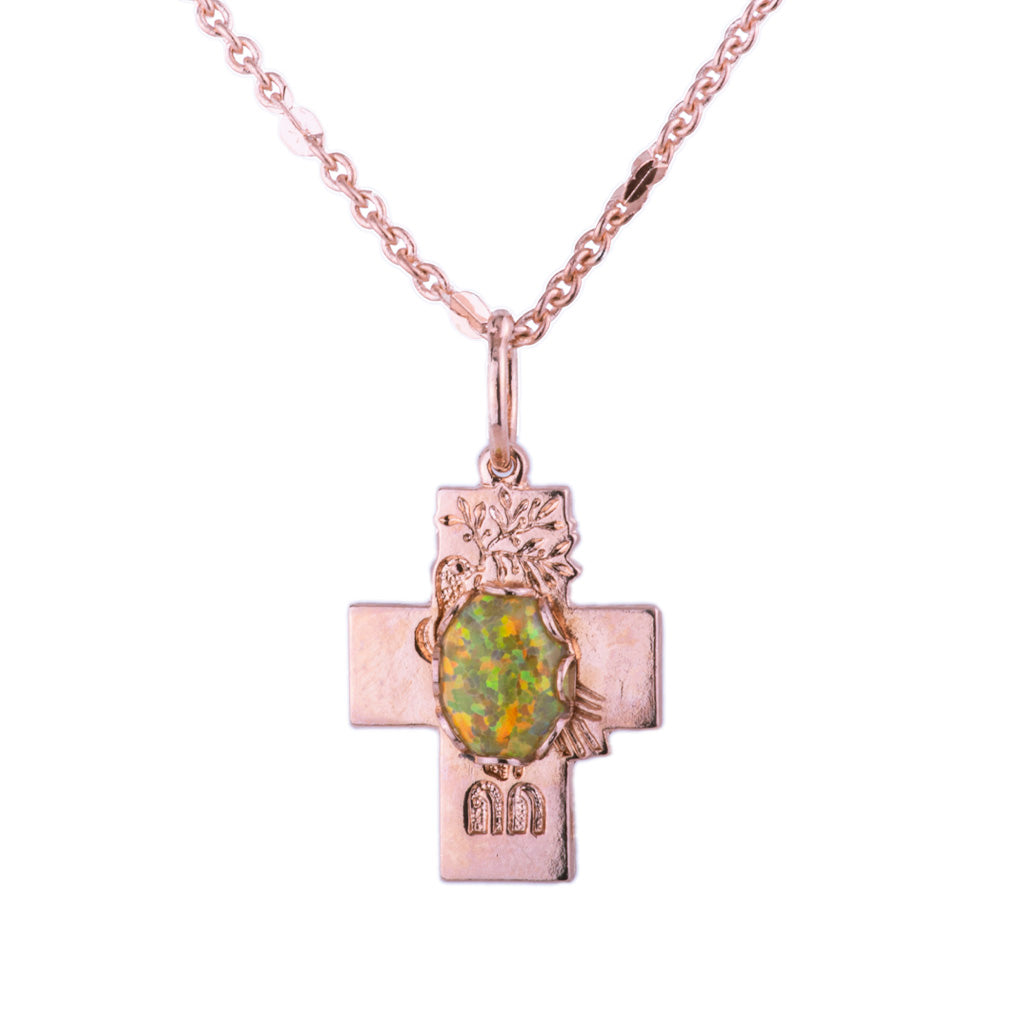 Mariana Simple Cross Necklace in Green Unakite  on Rose Gold