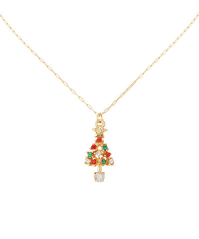 Small Christmas Tree Rhinestone Pendant Necklace
