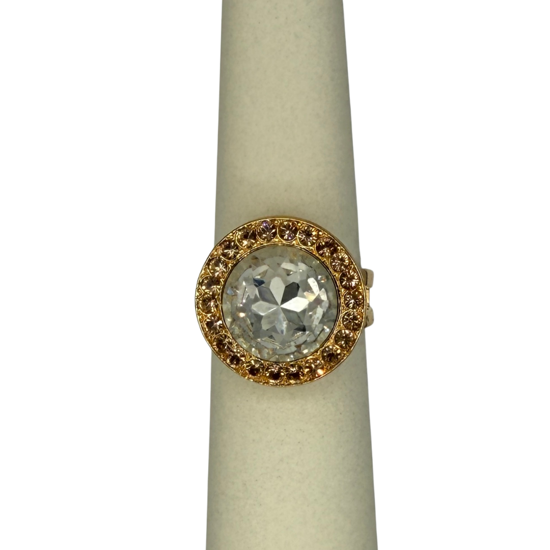 Mariana Extra Luxurious Crystal With Halo Ring Moonlight/Light Amber on Gold Main image