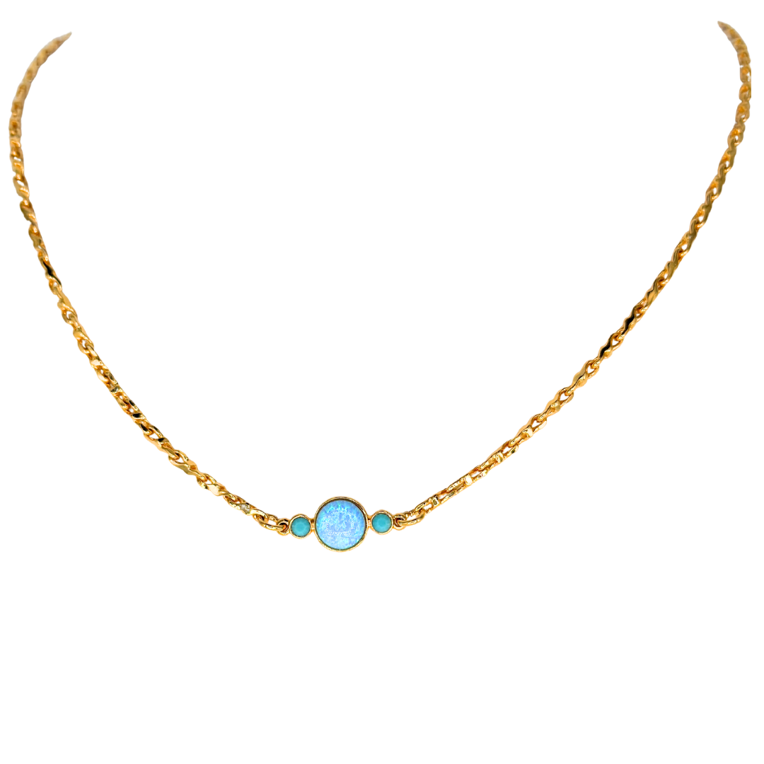 Mariana  Delicate Three Stone Necklace Opal on Gold Chain Main image