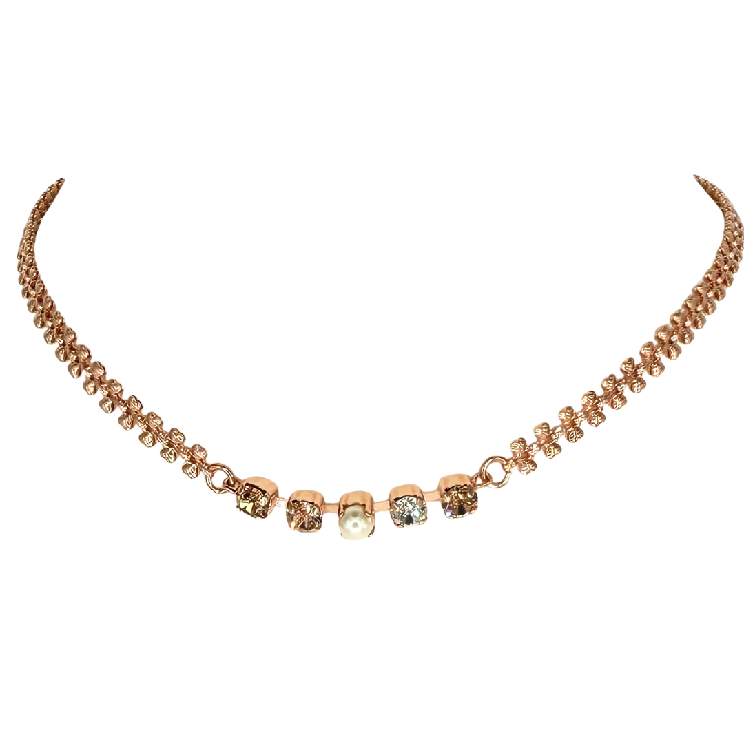Mariana Five Crystal Choker on Chain Pearl Compact on Rose Gold Main image