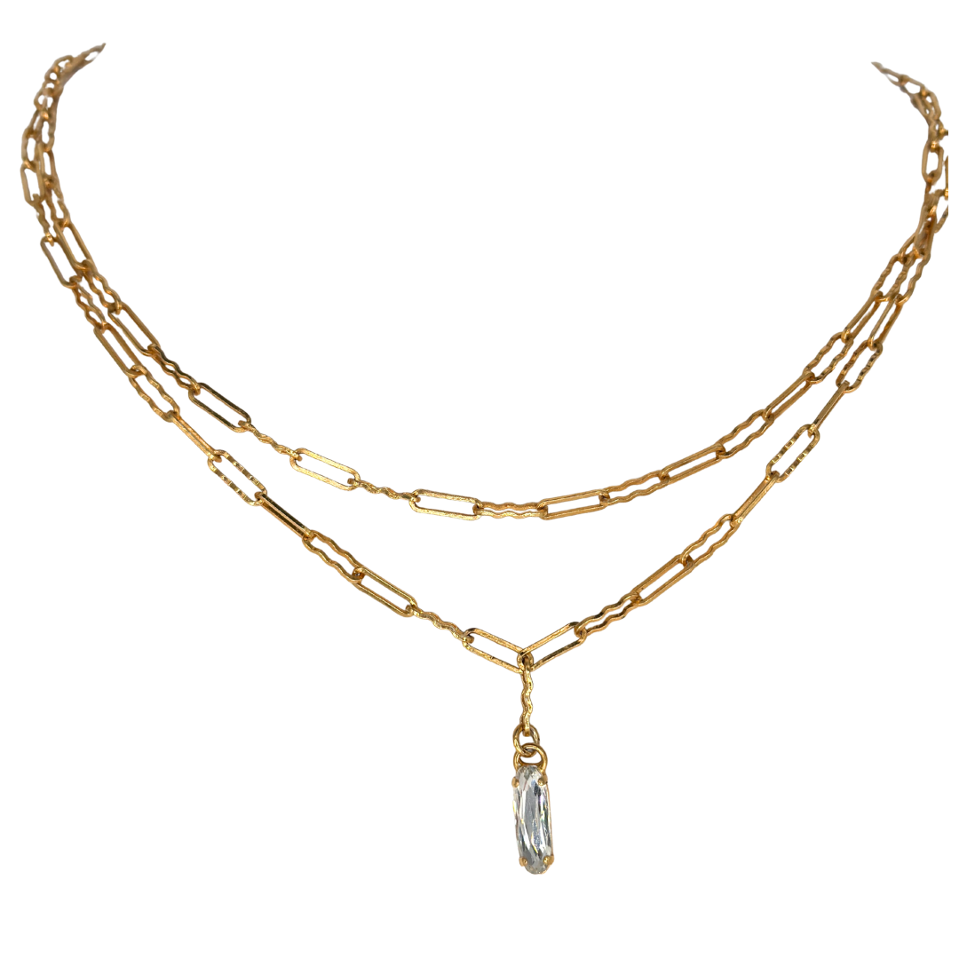 Mariana Simple Oval Necklace Clear on Double Paperclip Gold Chain Main image