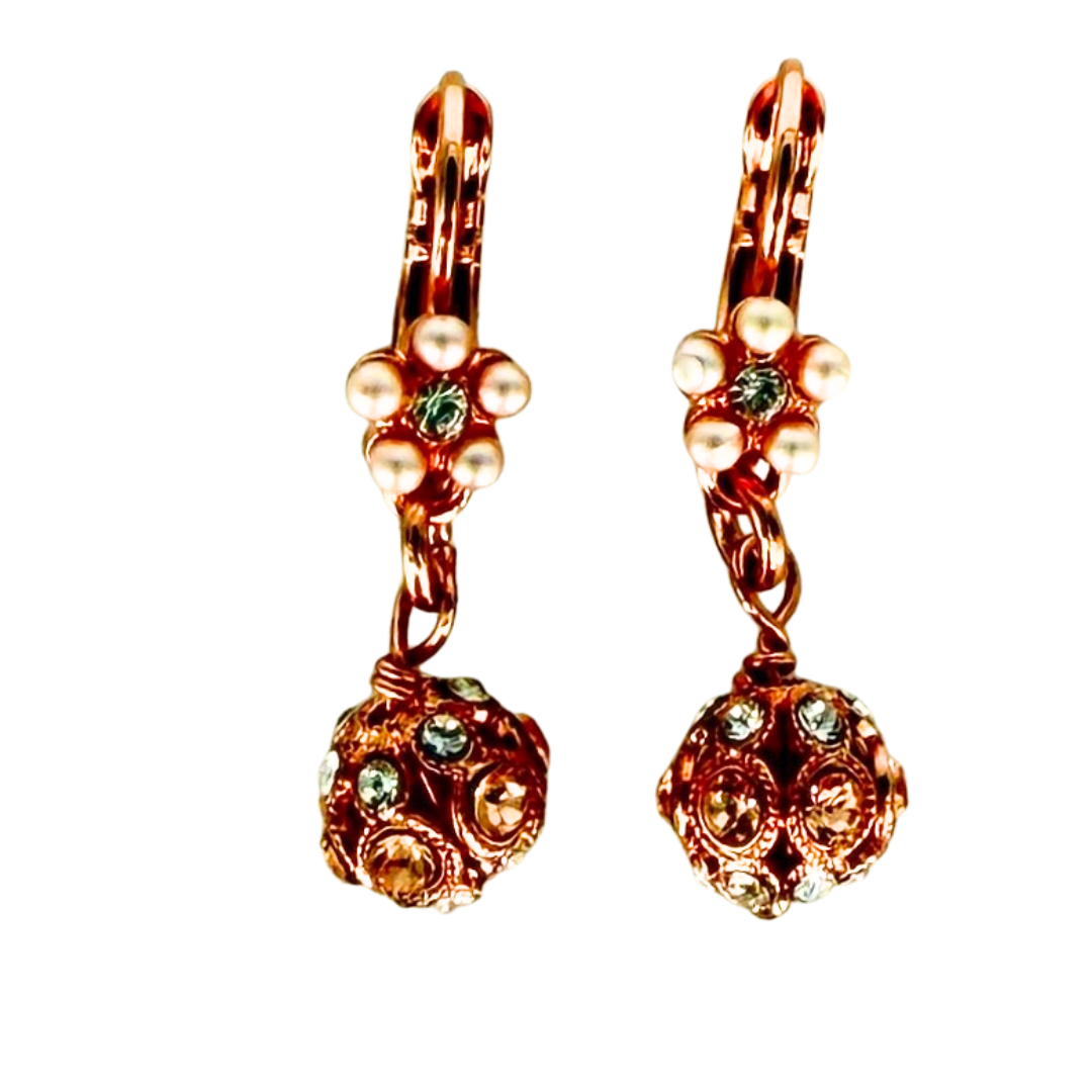 Mariana Petite Filigree Drop Earrings in Pearl Compact on Rose Gold