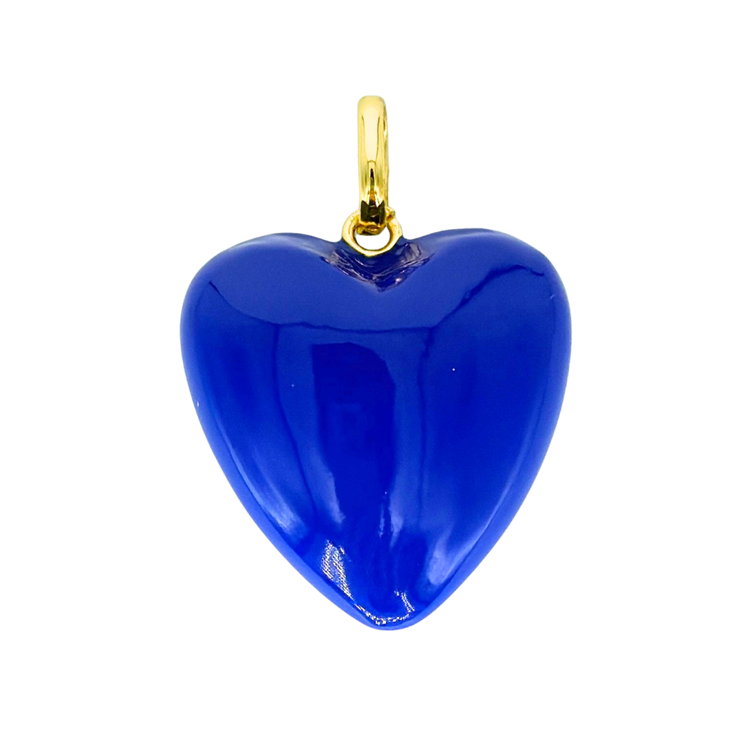 Cobalt Puffy Enameled Heart Charm with Closed Bale