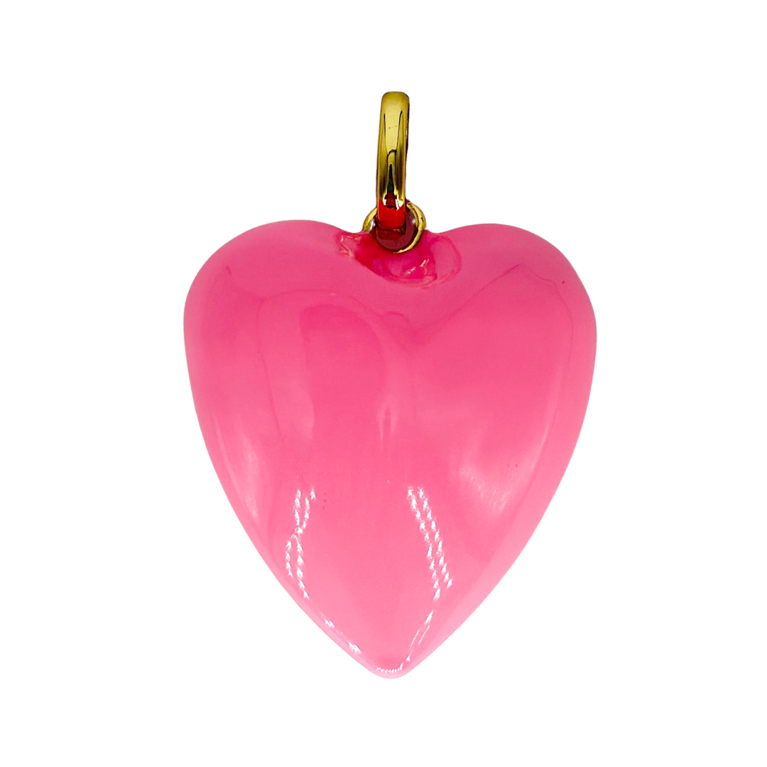 Bubble Gum Pink  Puffy Enameled Heart Charm with Closed Bale