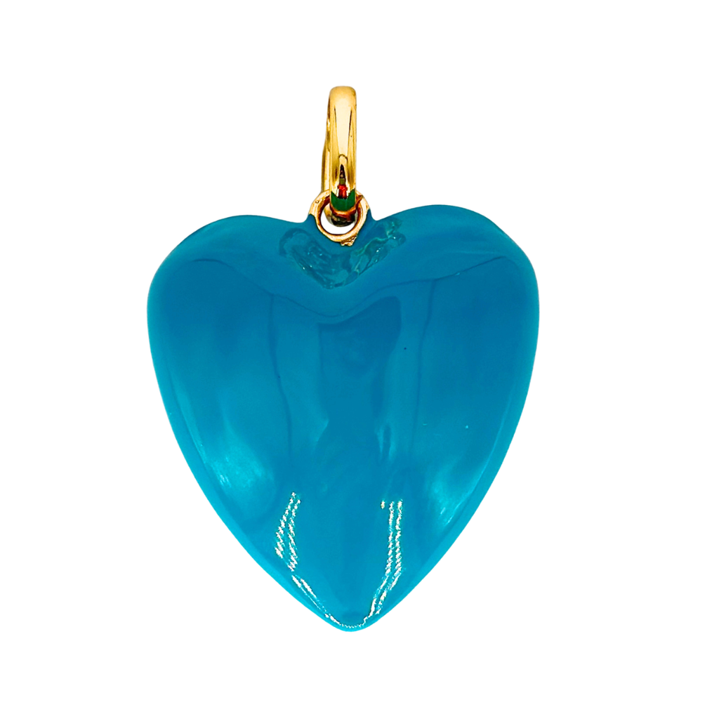 Turquoise Puffy Enameled Heart Charm with Closed Bale