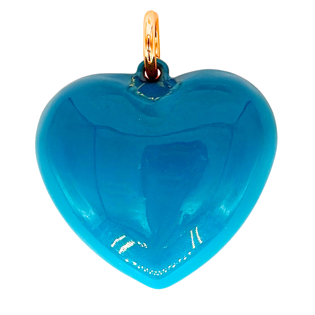 Extra Large Turquoise Puffy Enameled Heart Charm with Openable Bale