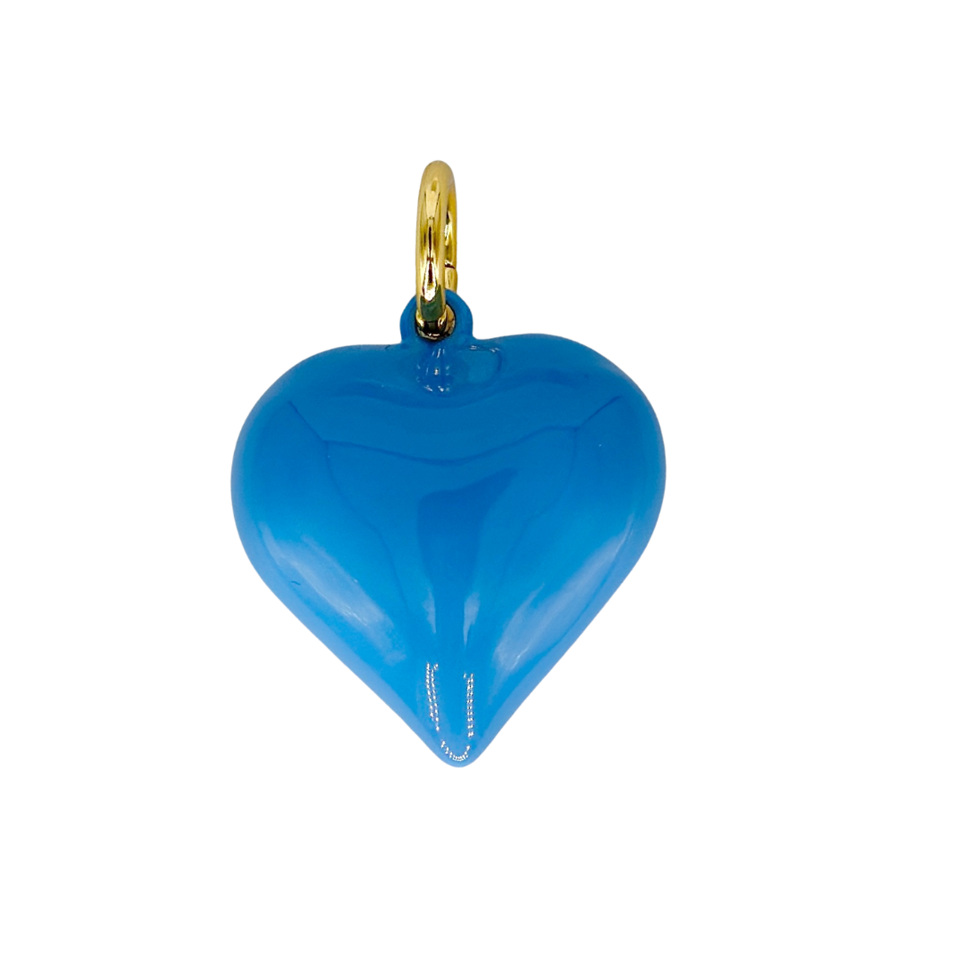 Cerulean Puffy Enameled Heart Charm with Openable Bale Main image