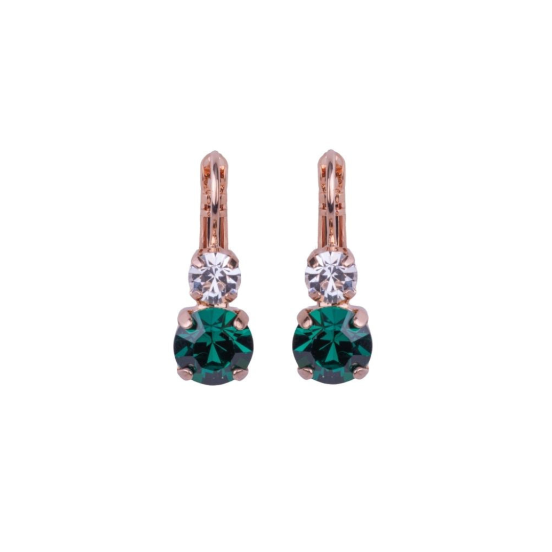 Mariana Earrings Small Double Drop Clear/Green on Rose Gold