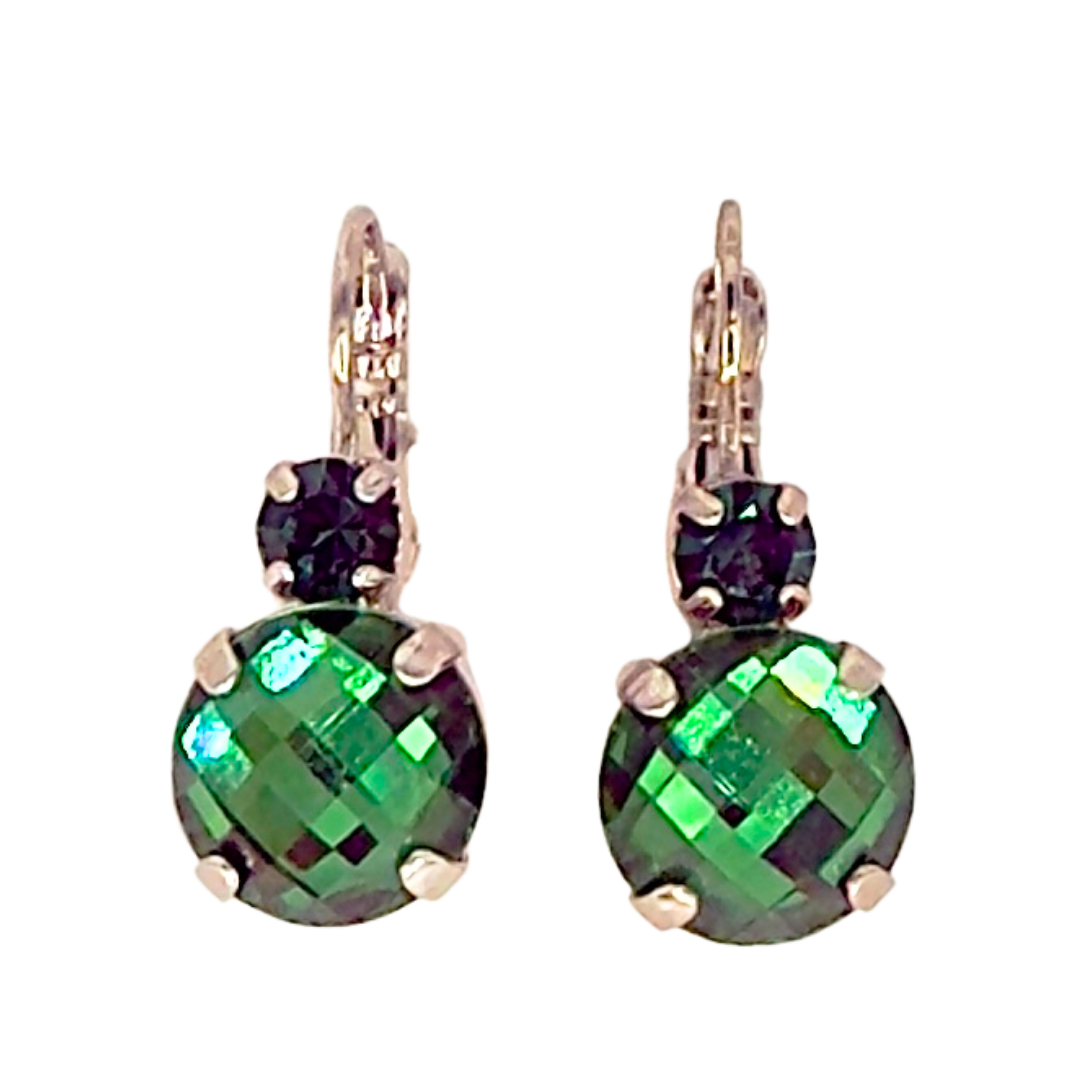Mariana Double Drop Earring Faceted Emerald Green on Rose Gold