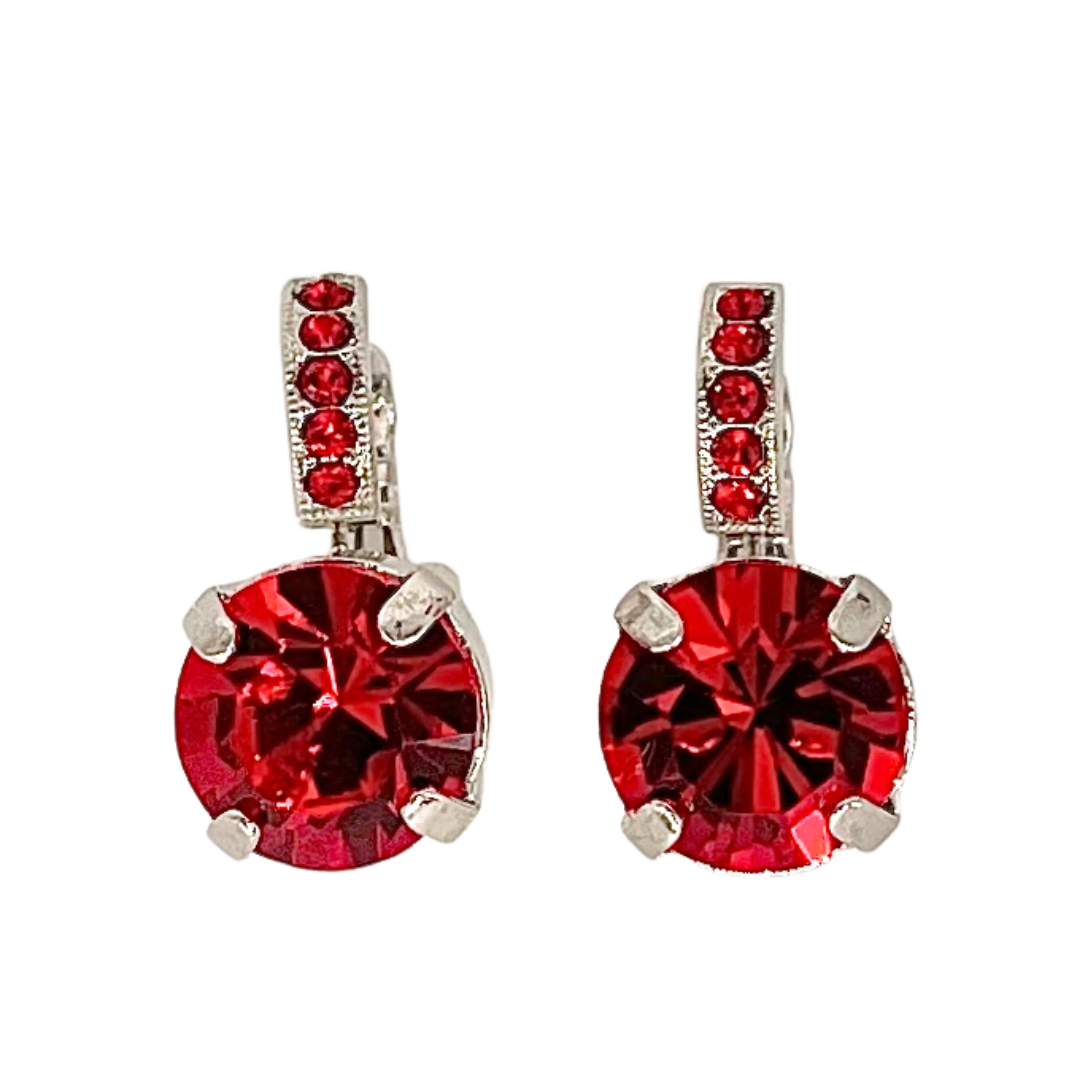 Mariana Single Stone Earrings With Fancy Bale Bright Red on Rhodium