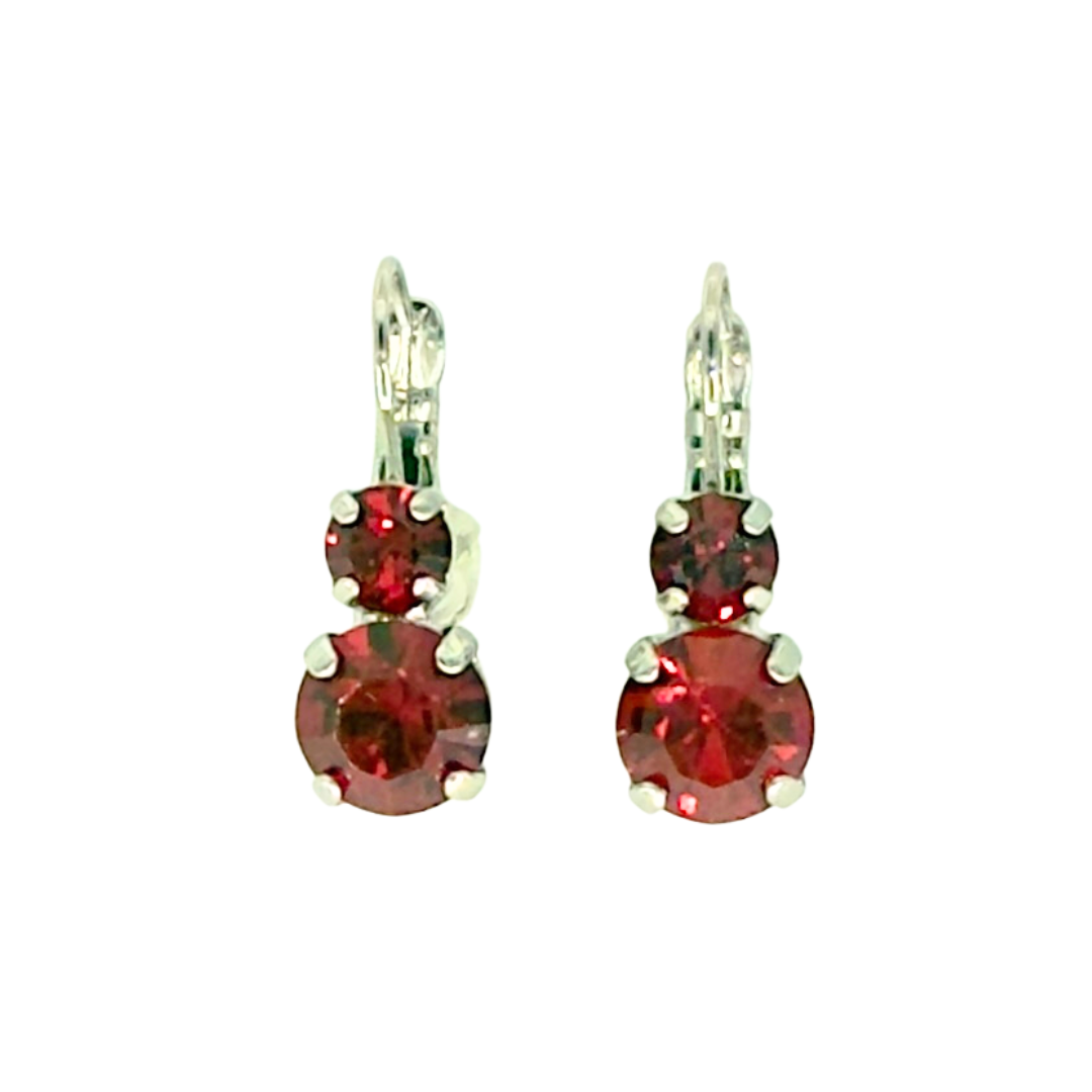 Mariana Small Double Drop Earrings in Red on Rhodium