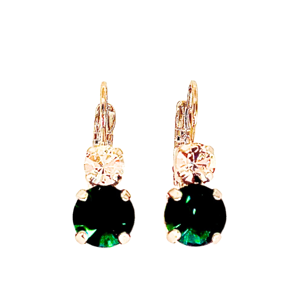 Mariana Earrings Small Double Drop Clear/Green on Gold
