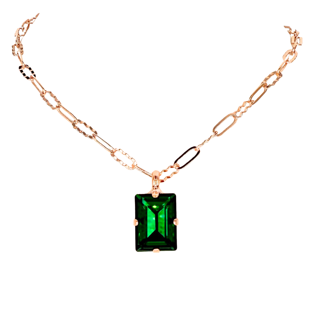 Mariana Extra Luxurious Emerald Cut Pendant Emerald Green on Rose Gold