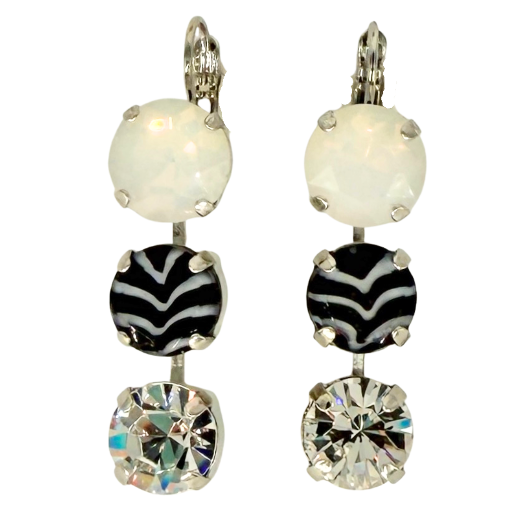 Mariana Earring Large Triple Drop Zebra on Rhodium