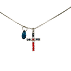 Mariana Cross Pendant Red White and Blue on Rhodium