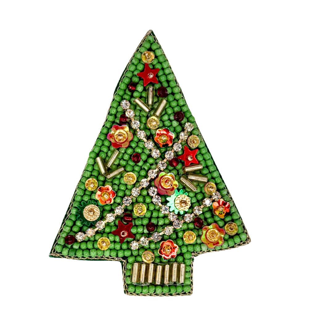 Beaded Decorated Christmas Tree Pin
