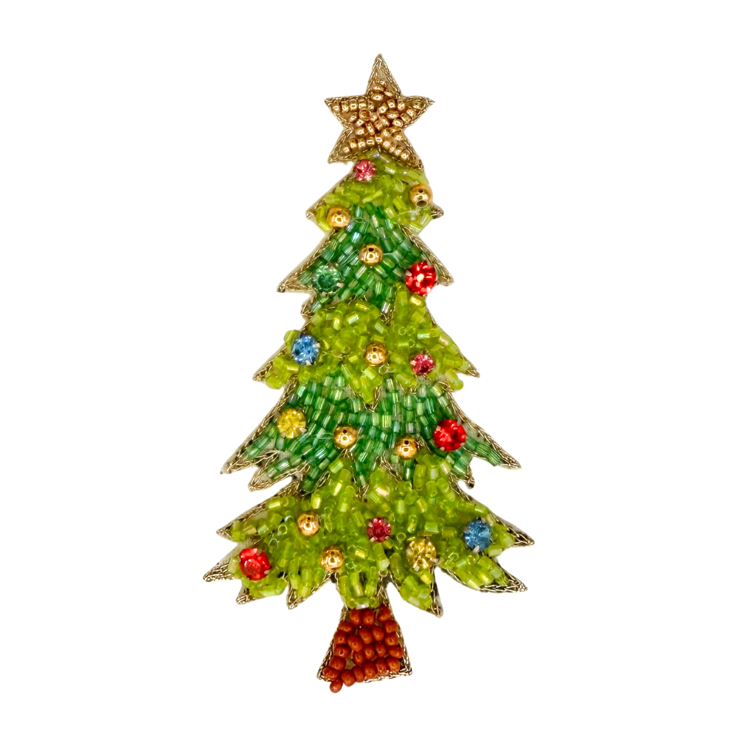 Beaded Christmas Tree Pin With Star Topper