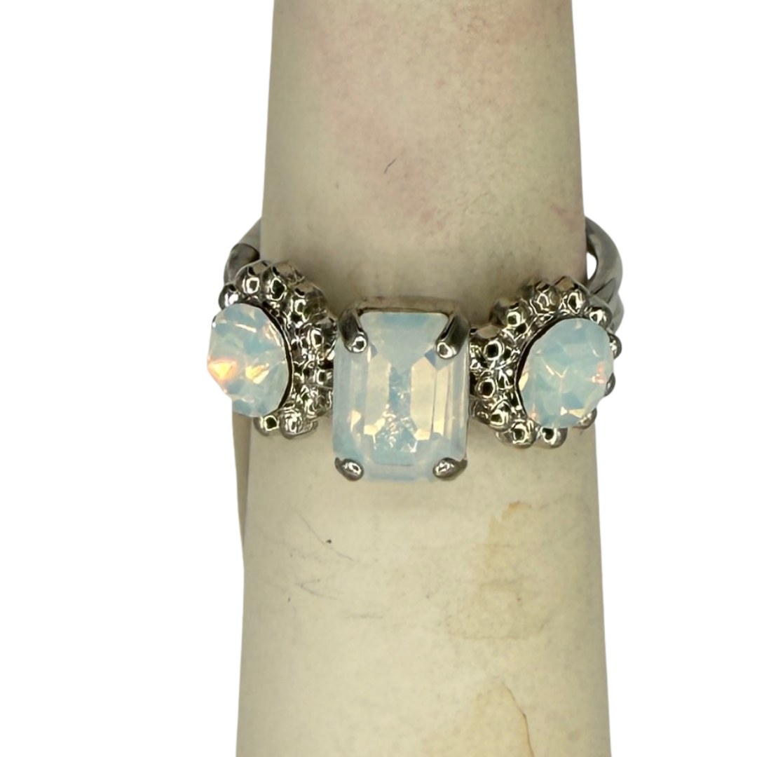 Mariana Three  Crystal Ring Milky White on Rhodium Main image