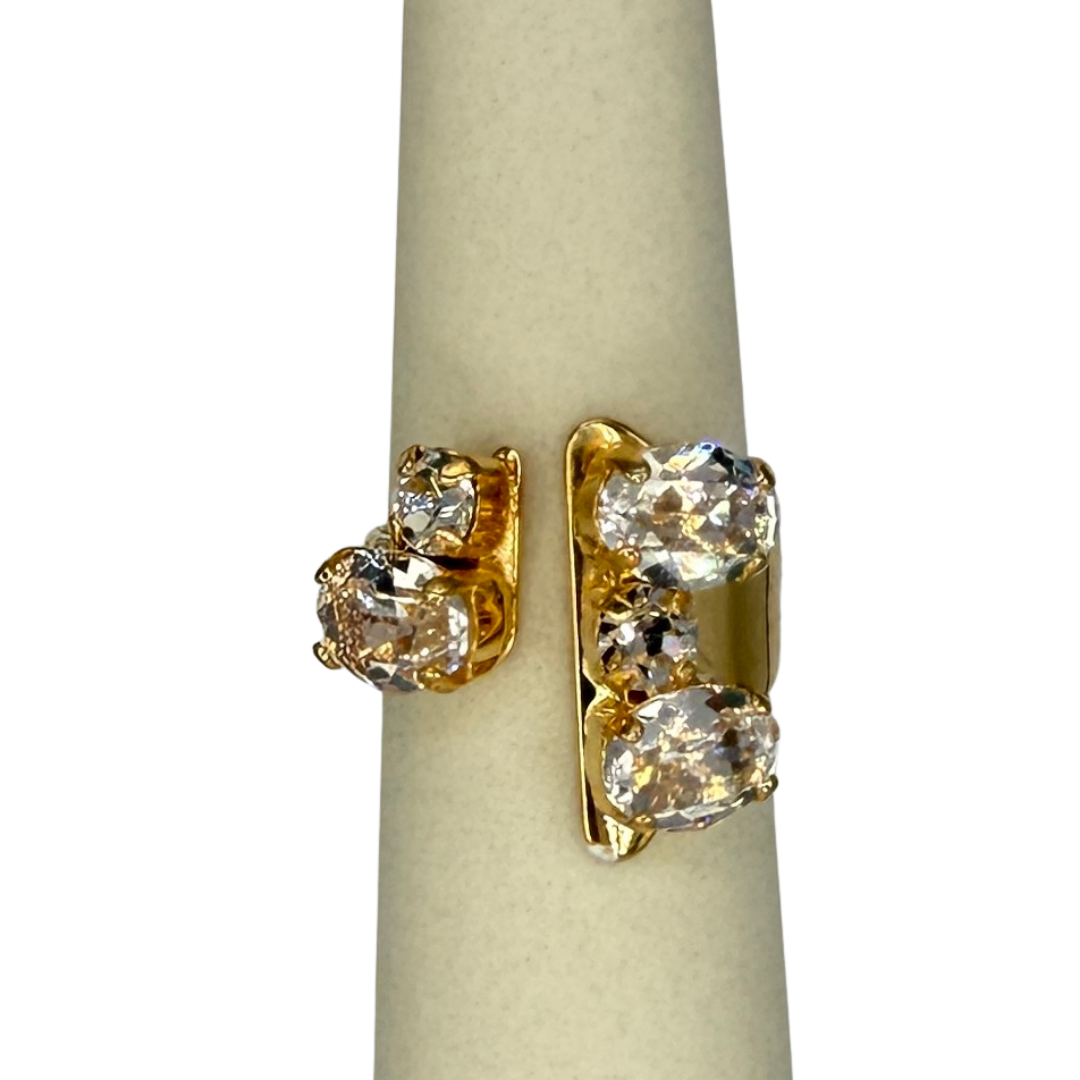 Mariana Three Ovals Crystal Ring Clear on Gold