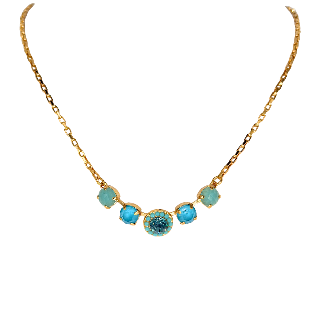 Mariana Five Stone Halo Necklace on Gold Chain Main image