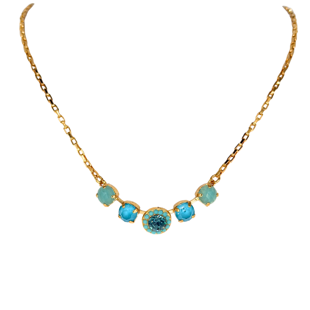 Mariana Five Stone Halo Necklace on Gold Chain
