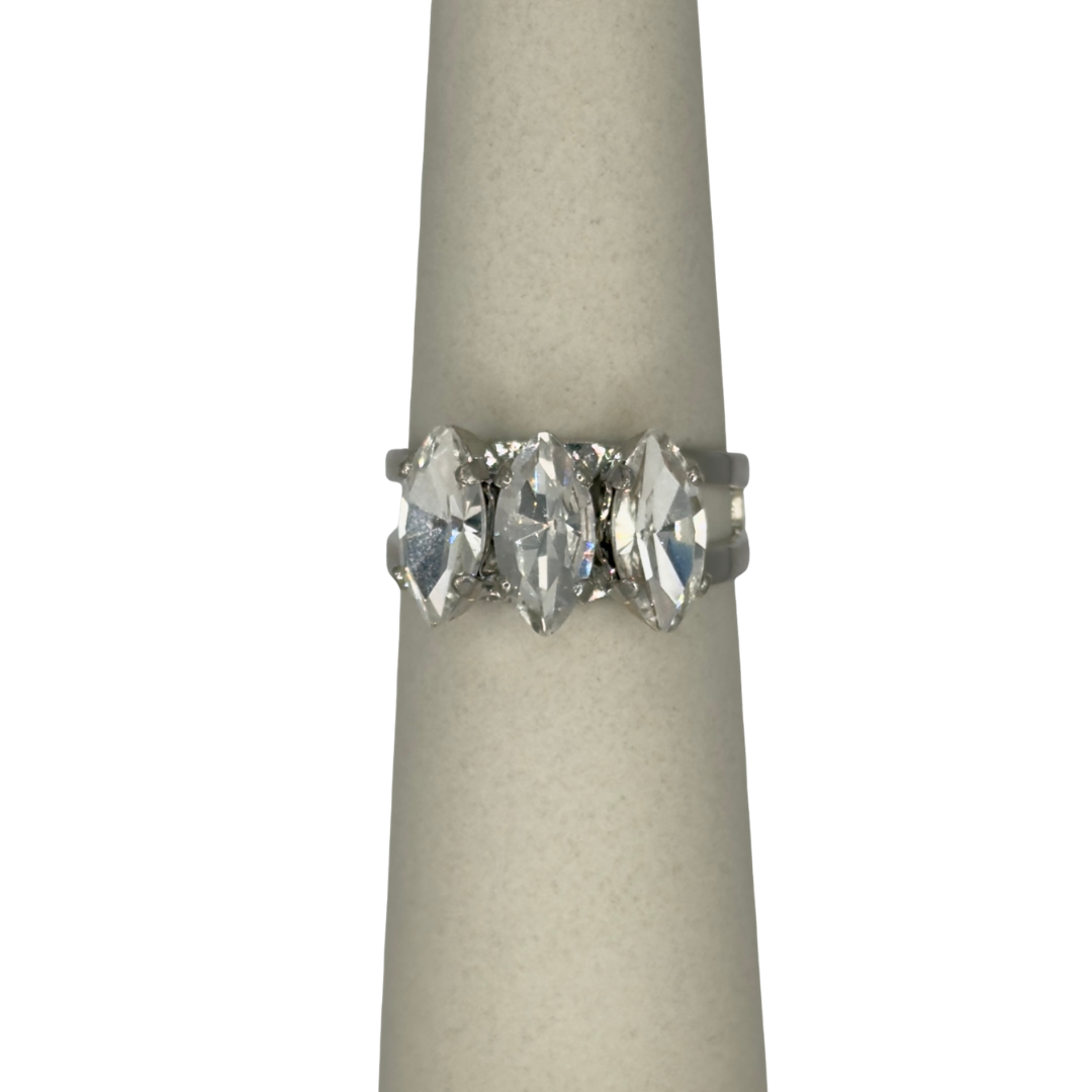 Mariana Three Marquis Crystal Ring Clear on Rhodium