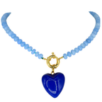 Blue Lace Agate Bauble Bead Necklace With Front/Back Closure