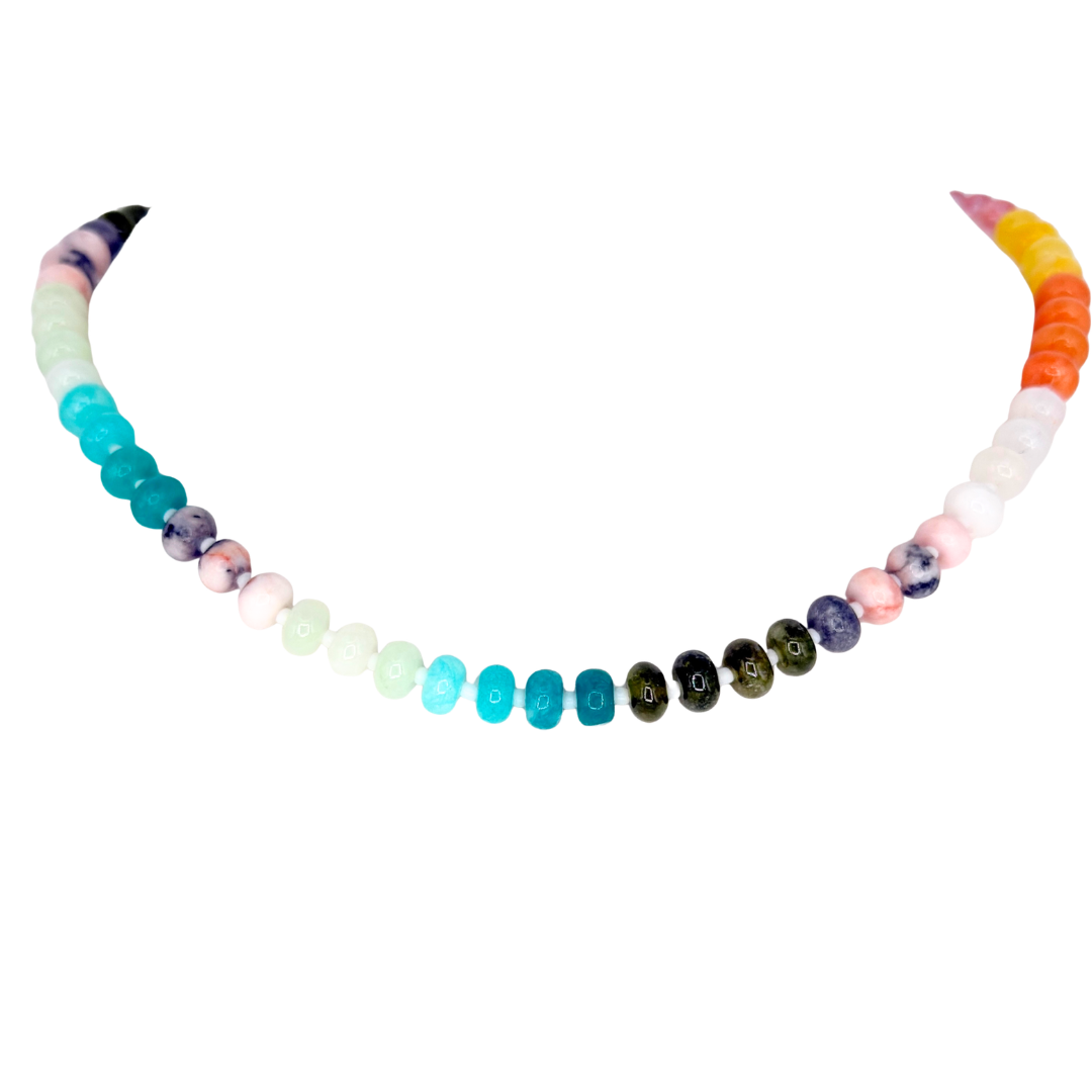 Rainbow Bauble Bead Necklace With Front/Back Closure