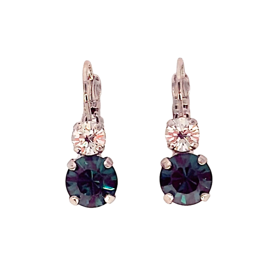 Mariana Earrings Small Double Drop Clear/Green on Rhodium
