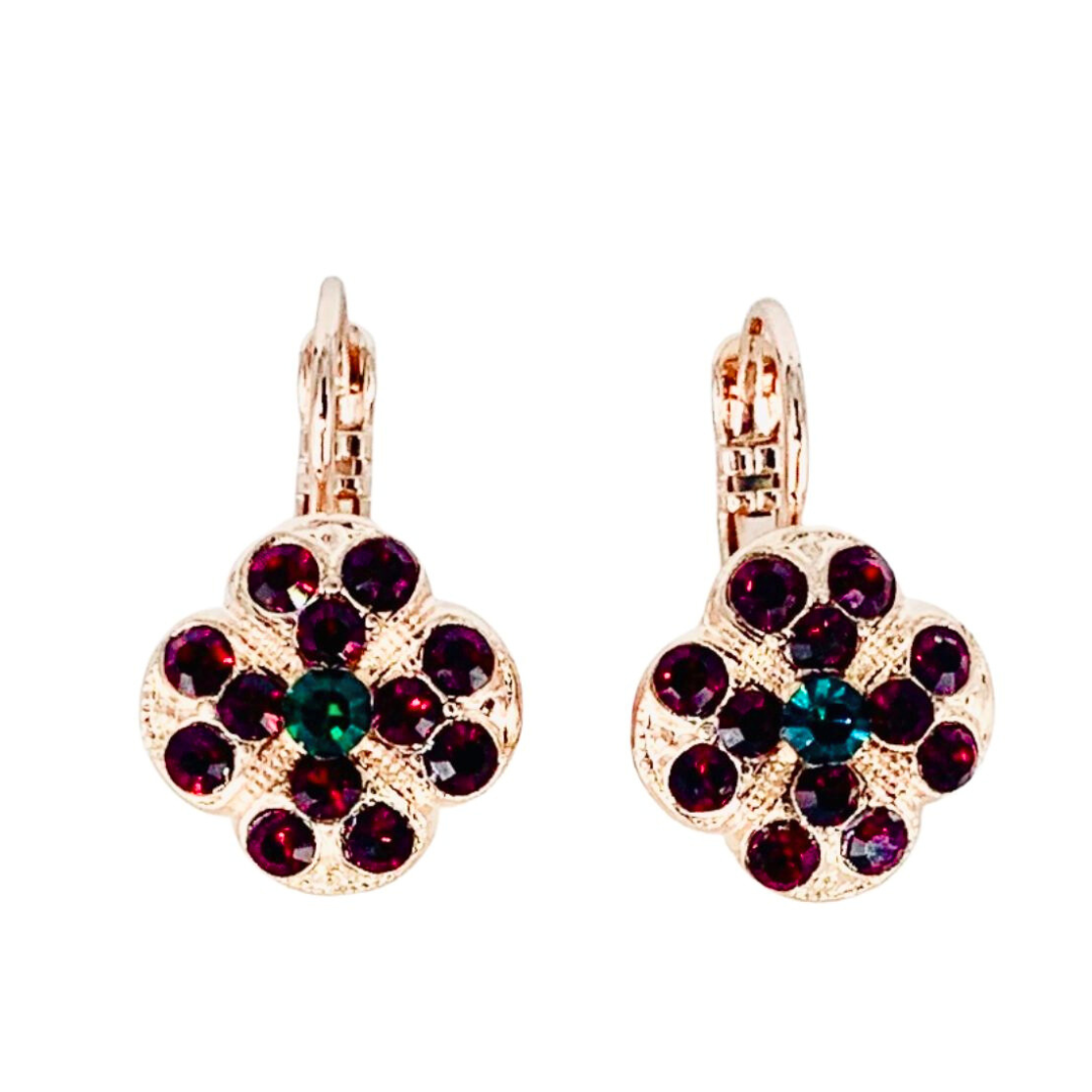 Mariana Quatrefoil Cluster Earrings Red/Green on Rose Gold