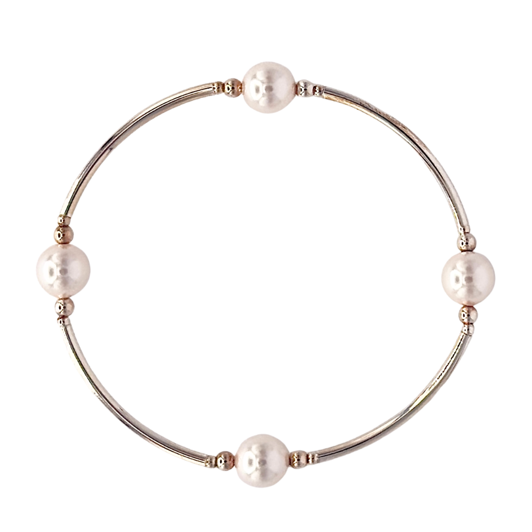 Blessing Bracelet in 8 MM White Pearl and Sterling Silver