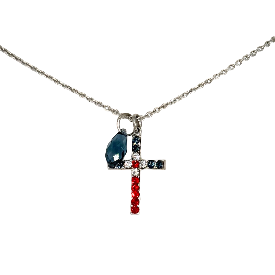 Mariana Cross Pendant Red White and Blue on Rhodium Secondary image