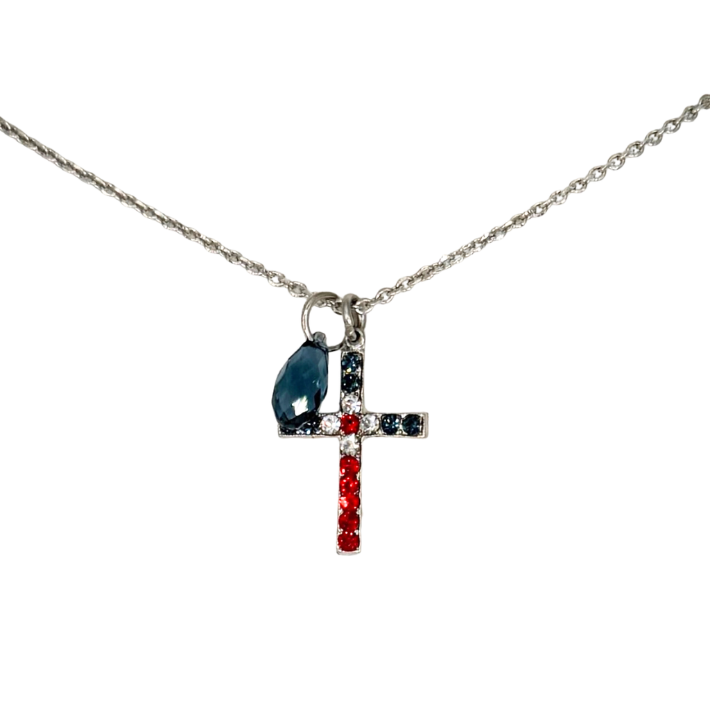 Mariana Cross Pendant Red White and Blue on Rhodium