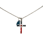 Mariana Cross Pendant Red White and Blue on Rhodium
