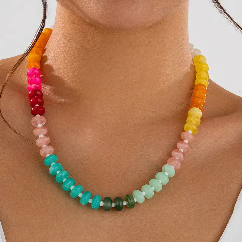 Rainbow Acrylic Bauble Bead Necklace With Front/Back Closure Main image