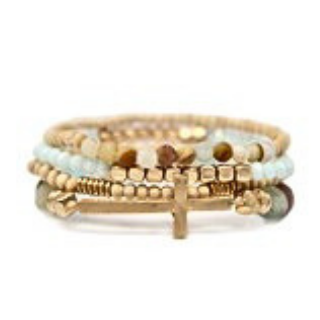 Amazonite Cross/Stone/Wood Bracelet Bundle Main image