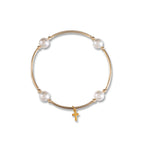 Blessing Bracelet With Tiny Cross in White Pearl on Gold Fill