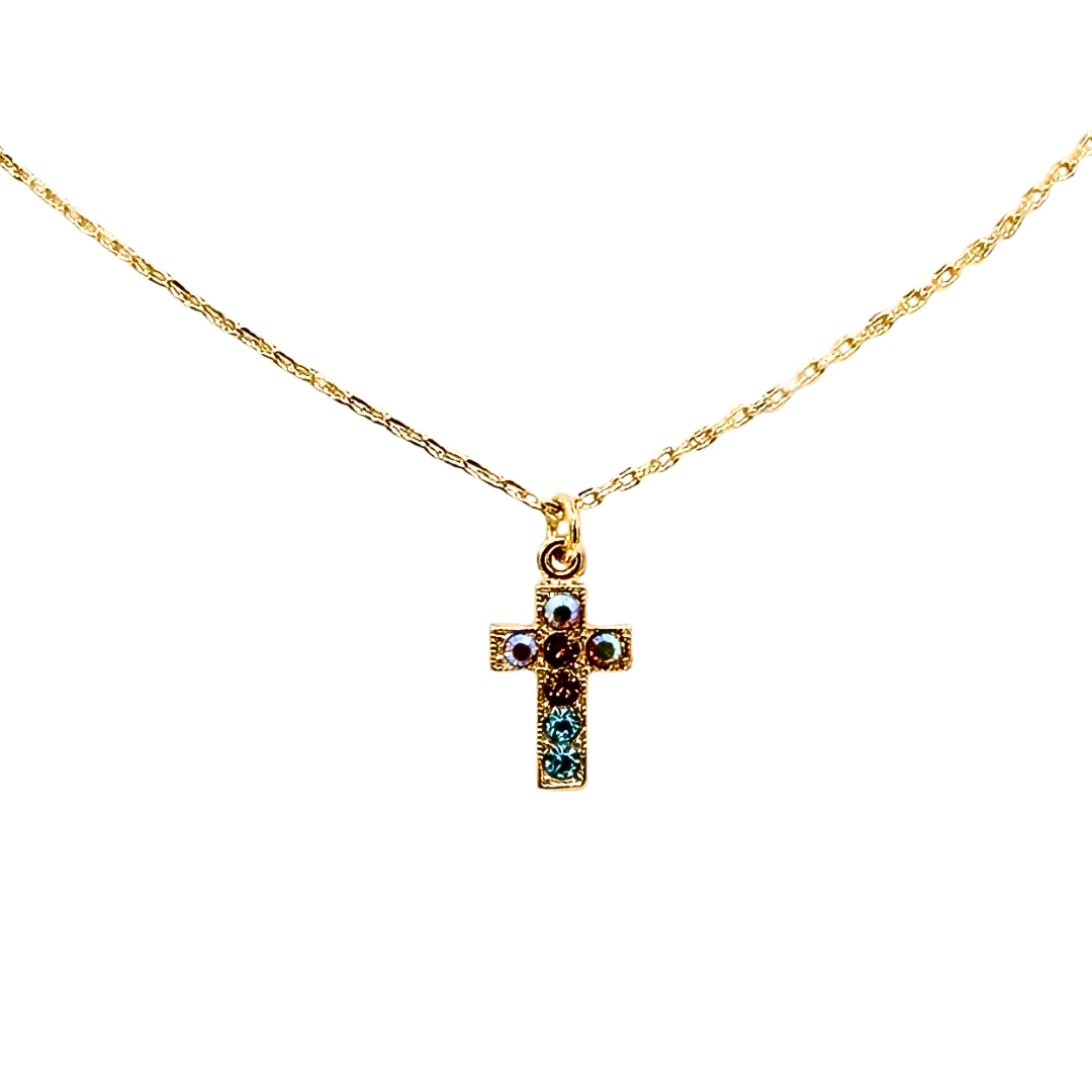 Mariana Petite Cross Necklace Bourbon and Brass on Gold Main image